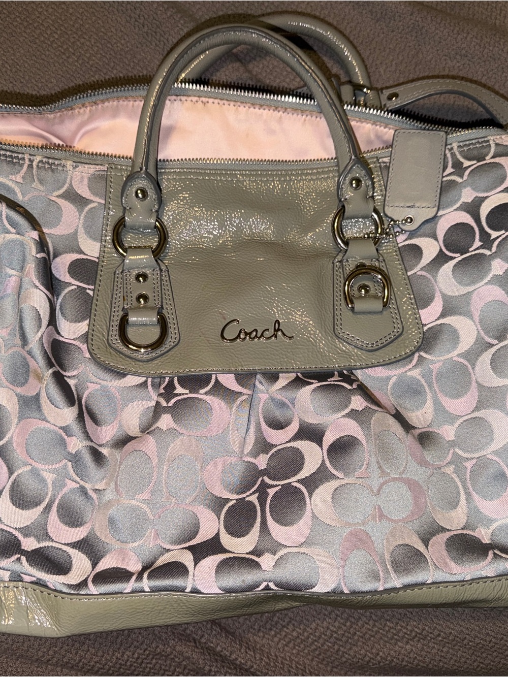 Coach Pink and Light Gray Signature Tote